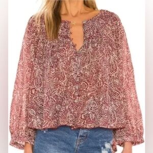 We The Free Cool Meadow Printed Paisley Blouse hand embroidered metal buttons S